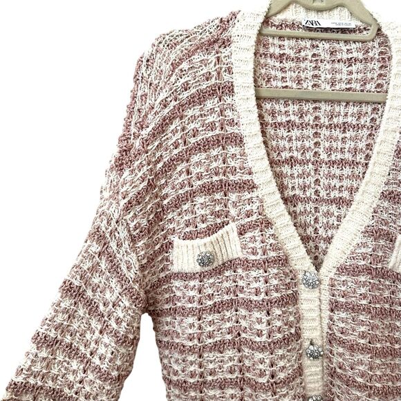 ZARA Blogger Fave Metallic Jeweled‎ Cardigan Sz Small - Picture 5 of 6